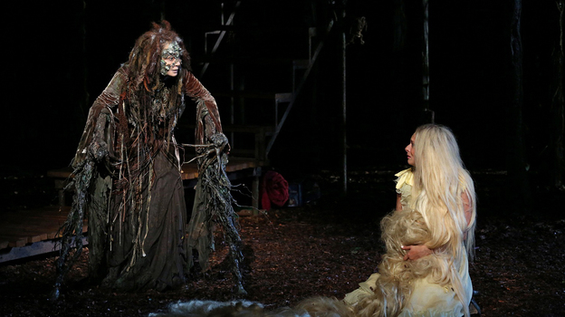 Donna Murphy plays the Witch and Tess Soltau her ward Rapunzel in Into the Woods, running as part of the Public Theater's 50th-anniversary Shakespeare in the Park season.