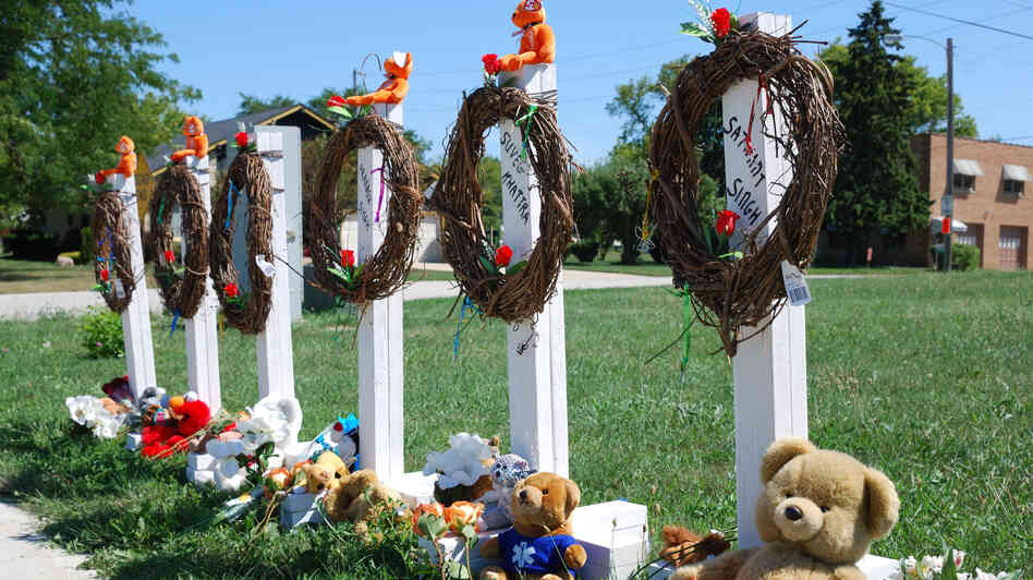 A makeshift memorial outside the Sikh Temple of Wisconsin in honor of the six people who were killed there. A makeshift memorial outside the Sikh Temple of Wisconsin in honor of the six people who were killed there.