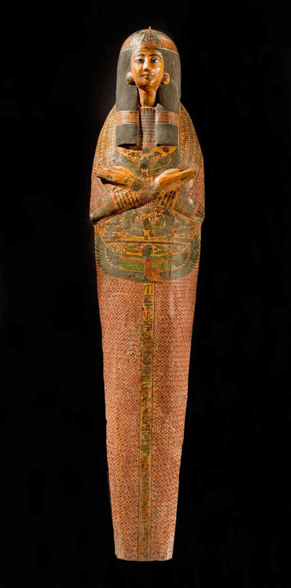 This delicately painted Egyptian mummy case was created around 3,000 years ago for a singer in the temple of the sun god Amun-Re. This delicately painted Egyptian mummy case was created around 3,000 years ago for a singer in the temple of the sun god Amun-Re.