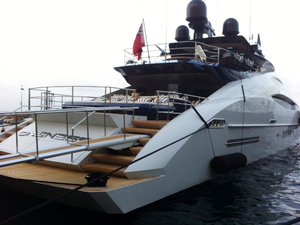 A foreign yacht is berthed at Porto Santo Stefano. Italian police have been raiding ports to check if yacht owners have been paying enough taxes. A foreign yacht is berthed at Porto Santo Stefano. Italian police have been raiding ports to check if yacht owners have been paying enough taxes.