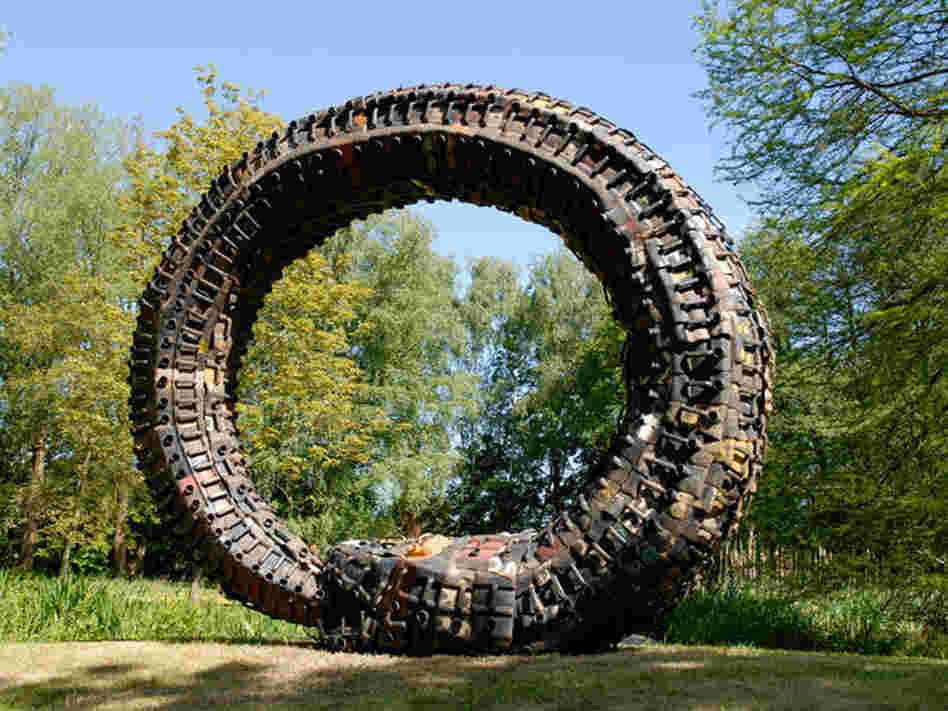 This rainbow serpent was built from recycled gasoline cans by Romuald Hazoume, an artist from Benin.