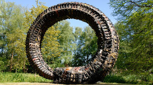 This rainbow serpent was built from recycled gasoline cans by Romuald Hazoume, an artist from Benin.