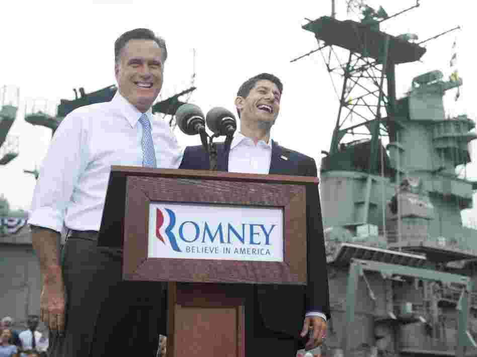 Republican presidential candidate Mitt Romney announces Wisconsin Rep. Paul Ryan as his running mate during a campaign rally in Norfolk, Va., on Saturday.