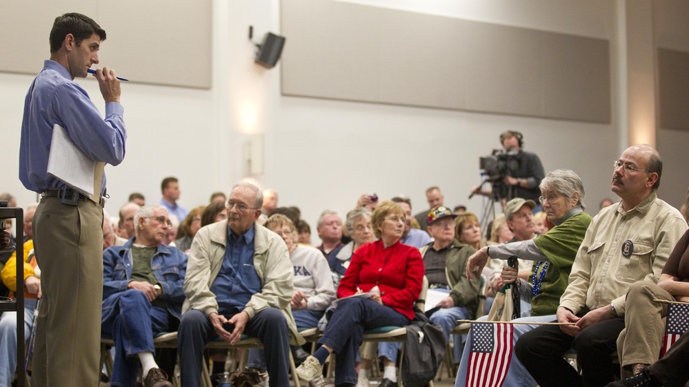 U.S. Rep. Paul Ryan, R-Wis. stands during a listening session in April 2011 in Kenosha, Wis. He is now presidential candidate Mitt Romney's running mate.