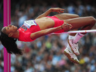 Brigetta Barrett competes in the women's high jump final Saturday in London's Olympic Stadium. She won the silver medal. Brigetta Barrett competes in the women's high jump final Saturday in London's Olympic Stadium. She won the silver medal.