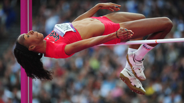 Brigetta Barrett competes in the women's high jump final Saturday in London's Olympic Stadium. She won the silver medal.