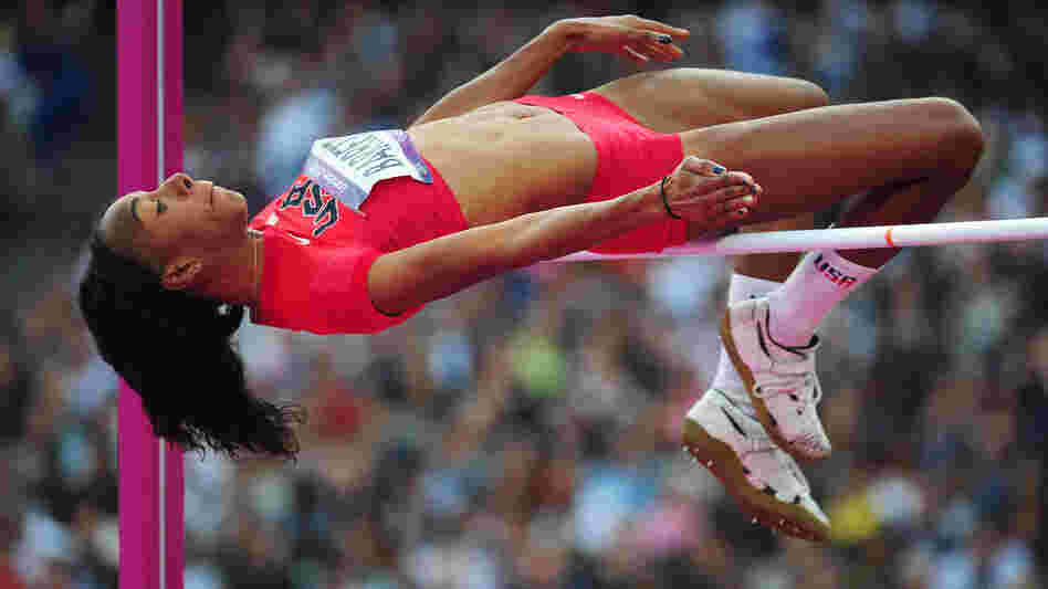 Brigetta Barrett competes in the women's high jump final Saturday in London's Olympic Stadium. She won the silver medal.
