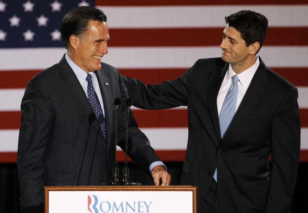 House Budget Committee Chairman Rep. Paul Ryan, R-Wis. introduces Republican presidential candidate Mitt Romney on April 3, 2012.