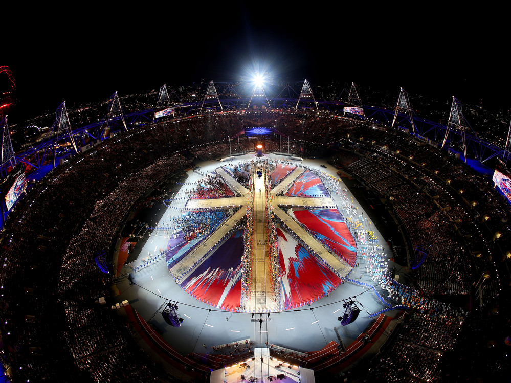 The athletes of the competing nations enter the stadium during the Closing Ceremony on of the London 2012 Olympic Games.