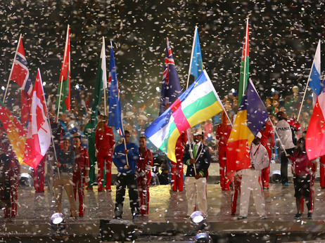 Athletes enter the stadium during the Closing Ceremony. Athletes enter the stadium during the Closing Ceremony.