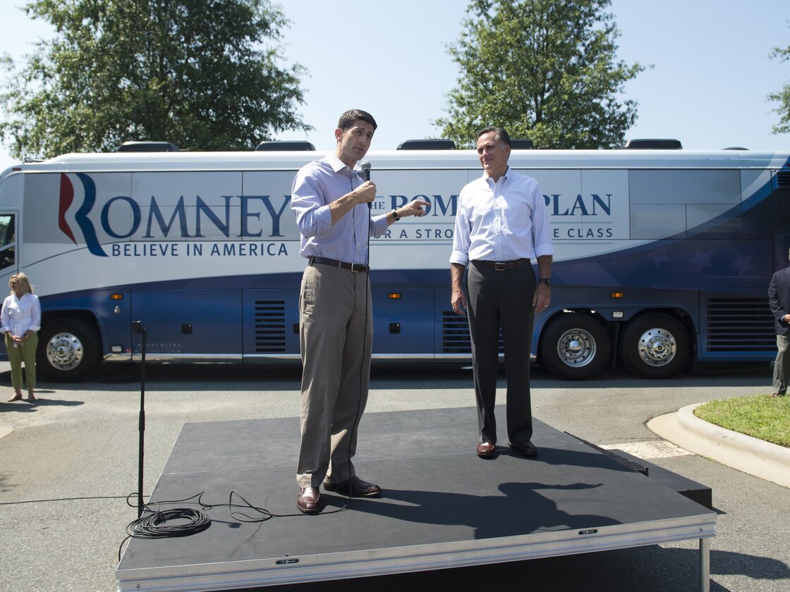 Republican presidential candidate Mitt Romney and his running mate, Rep. Paul Ryan, R-Wis., address supporters in Mooresville, N.C., on Sunday. Some pundits predict Ryan's selection will damage Romney's chances of winning Florida.