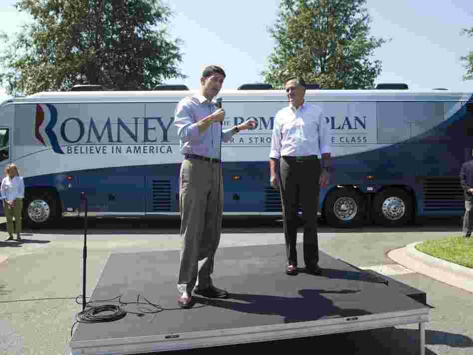 Republican presidential candidate Mitt Romney and his running mate, Rep. Paul Ryan, R-Wis., address supporters in Mooresville, N.C., on Sunday. Some pundits predict Ryan's selection will damage Romney's chances of winning Florida.