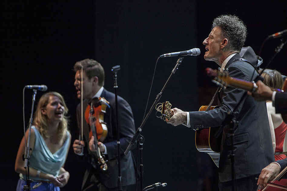 Aoife O'Donovan (left), who played an opening set earlier in the evening, joined Lovett for several tunes, including "One Way Gal" and "Remember Well."