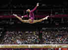 In an iconic moment, Gabrielle Douglas performs on the balance beam during the artistic gymnastics women's individual all-around competition at the 2012 Summer Olympics in London. In an iconic moment, Gabrielle Douglas performs on the balance beam during the artistic gymnastics women's individual all-around competition at the 2012 Summer Olympics in London.
