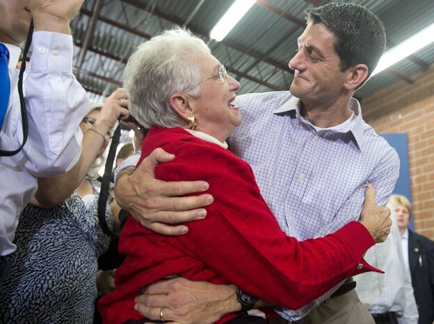 U.S. Republican vice presidential hopeful Paul Ryan greets supporters during a campaign rally in High Point, N.C., on Sunday.