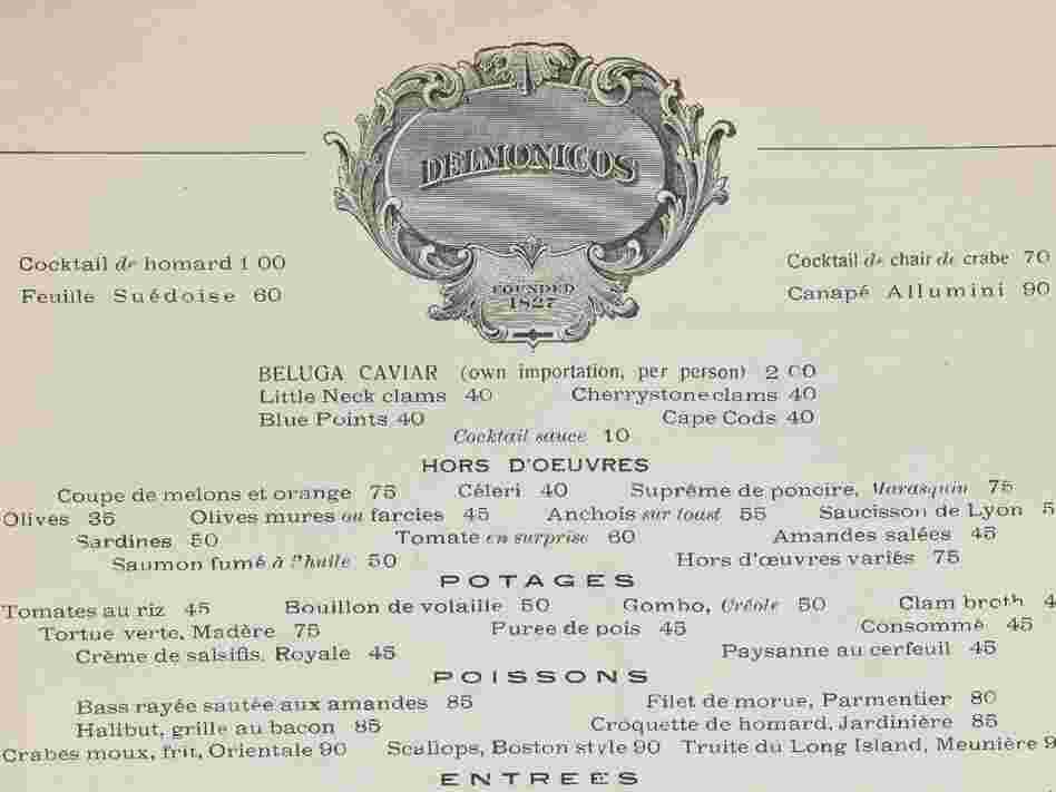 Click here to view a PDF of Delmonico's menus from 1918, 1988 and 2012.