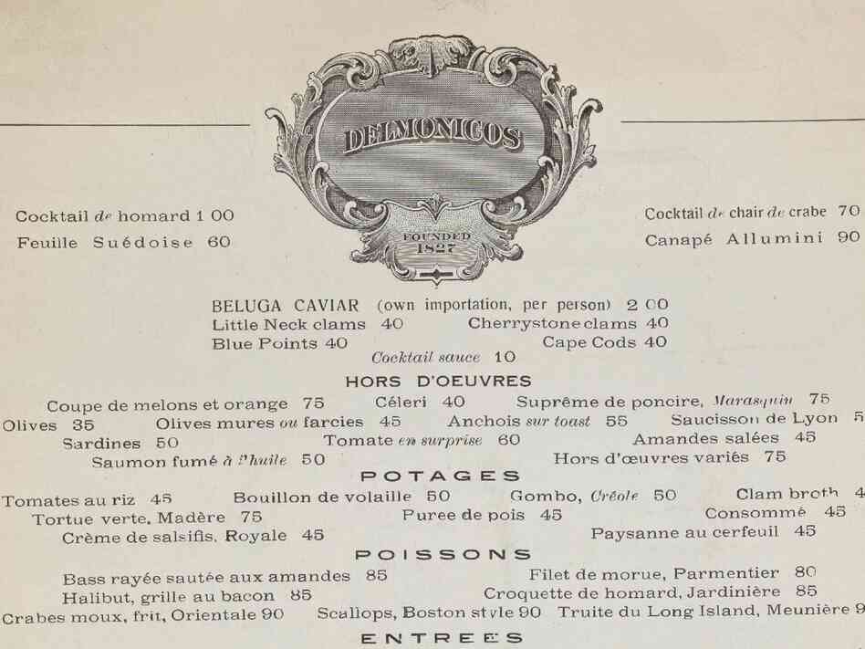 Click here to view a PDF of Delmonico's menus from 1918, 1988 and 2012. Click here to view a PDF of Delmonico's menus from 1918, 1988 and 2012.