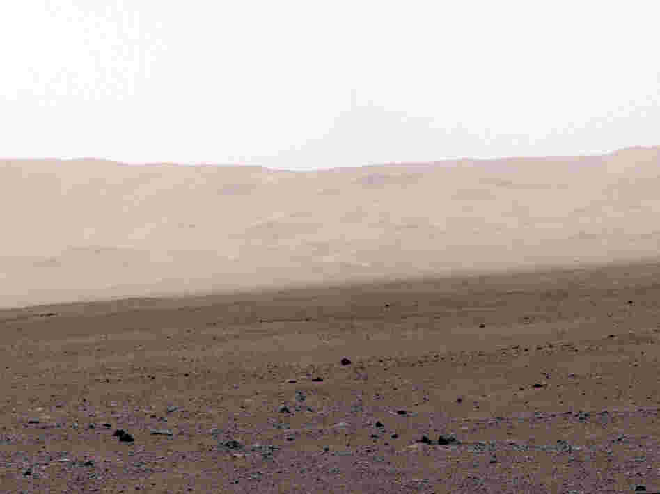 This image of the crater wall is north of the landing site, or behind the rover. Here, a network of valleys believed to have formed by water erosion enters Gale Crater from the outside. This is the first view scientists have had of a fluvial system - one relating to a river or stream — from the surface of Mars.