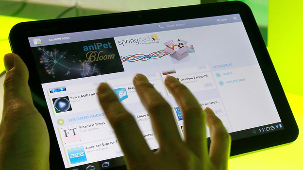 Google's Android 3.0 Honeycomb OS is demonstrated on a Motorola Xoon tablet during a media event at Google headquarters on Feb. 2, 2011. Google acquired Motorola Mobility in August 2011 for $12.5 billion.
