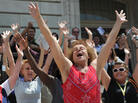 Fitness advocate Richard Simmons, wearing his signature shorts and tank top, leads Capitol Hill staff and visitors through an exercise routine July 24, 2008, in Washington, D.C. Fitness advocate Richard Simmons, wearing his signature shorts and tank top, leads Capitol Hill staff and visitors through an exercise routine July 24, 2008, in Washington, D.C.