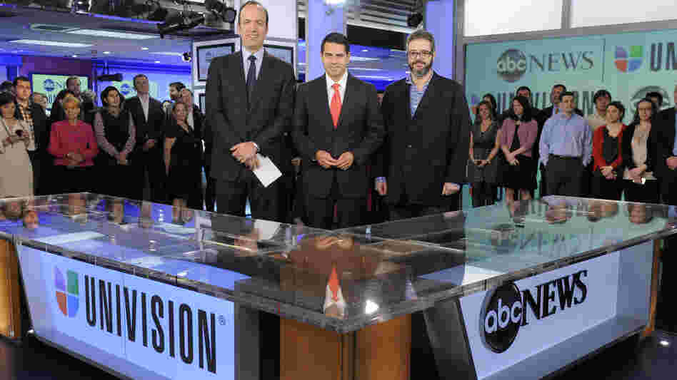 ABC News President Ben Sherwood (from left), Univision Networks President Cesar Conde and Univision News President Isaac Lee announced the joint venture between ABC News and Univision on May 7 in New York. ABC News President Ben Sherwood (from left), Univision Networks President Cesar Conde and Univision News President Isaac Lee announced the joint venture between ABC News and Univision on May 7 in New York.