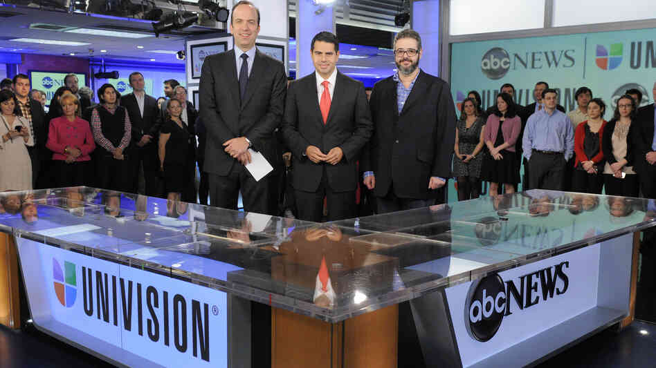 ABC News President Ben Sherwood (from left), Univision Networks President Cesar Conde and Univision News President Isaac Lee announced the joint venture between ABC News and Univision on May 7 in New York. ABC News President Ben Sherwood (from left), Univision Networks President Cesar Conde and Univision News President Isaac Lee announced the joint venture between ABC News and Univision on May 7 in New York.