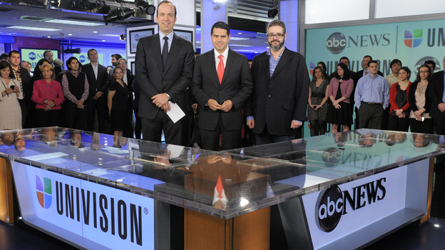 ABC News President Ben Sherwood (from left), Univision Networks President Cesar Conde and Univision News President Isaac Lee announced the joint venture between ABC News and Univision on May 7 in New York. ABC News President Ben Sherwood (from left), Univision Networks President Cesar Conde and Univision News President Isaac Lee announced the joint venture between ABC News and Univision on May 7 in New York.