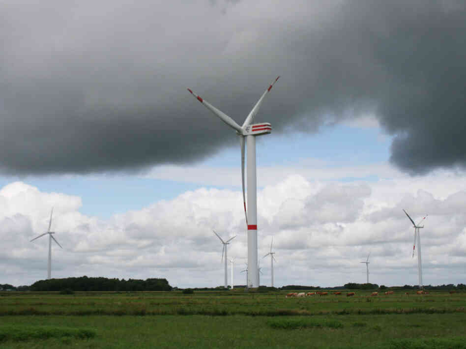 Wind turbines near Ellhoeft, in northern Germany, close to the Danish border. The challenge for Germany's new energy plan is how to transmit power generated in the north to the population centers in the south.