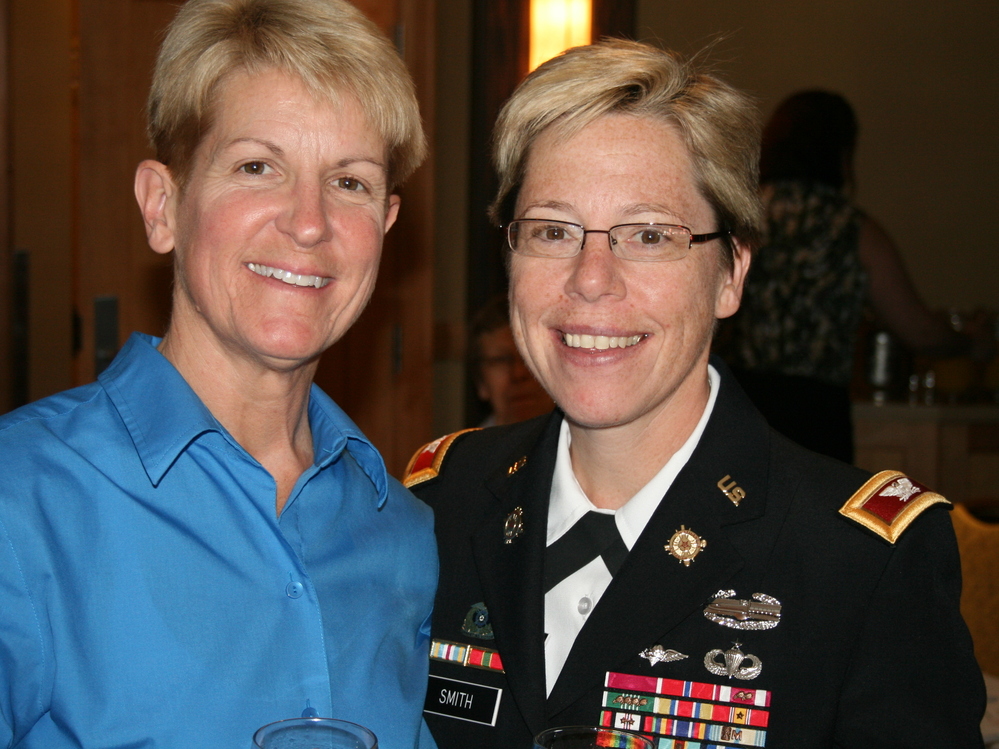Army Brig. Gen. Tammy Smith (right) with her wife, Tracey Hepner.