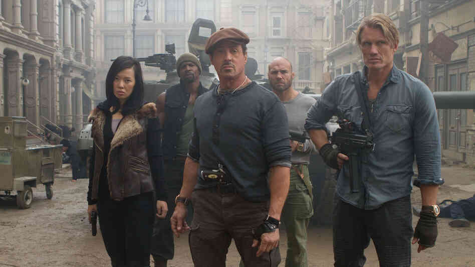 Yu Nan (front left), Sylvester Stallone, Dolph Lundgren, Terry Crews (back left) and Randy Couture are most of the hard-charging team in The Expendables 2. Yu Nan (front left), Sylvester Stallone, Dolph Lundgren, Terry Crews (back left) and Randy Couture are most of the hard-charging team in The Expendables 2.