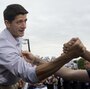Rep. Paul Ryan greets supporters during a campaign rally Sunday in Waukesha, Wis.
