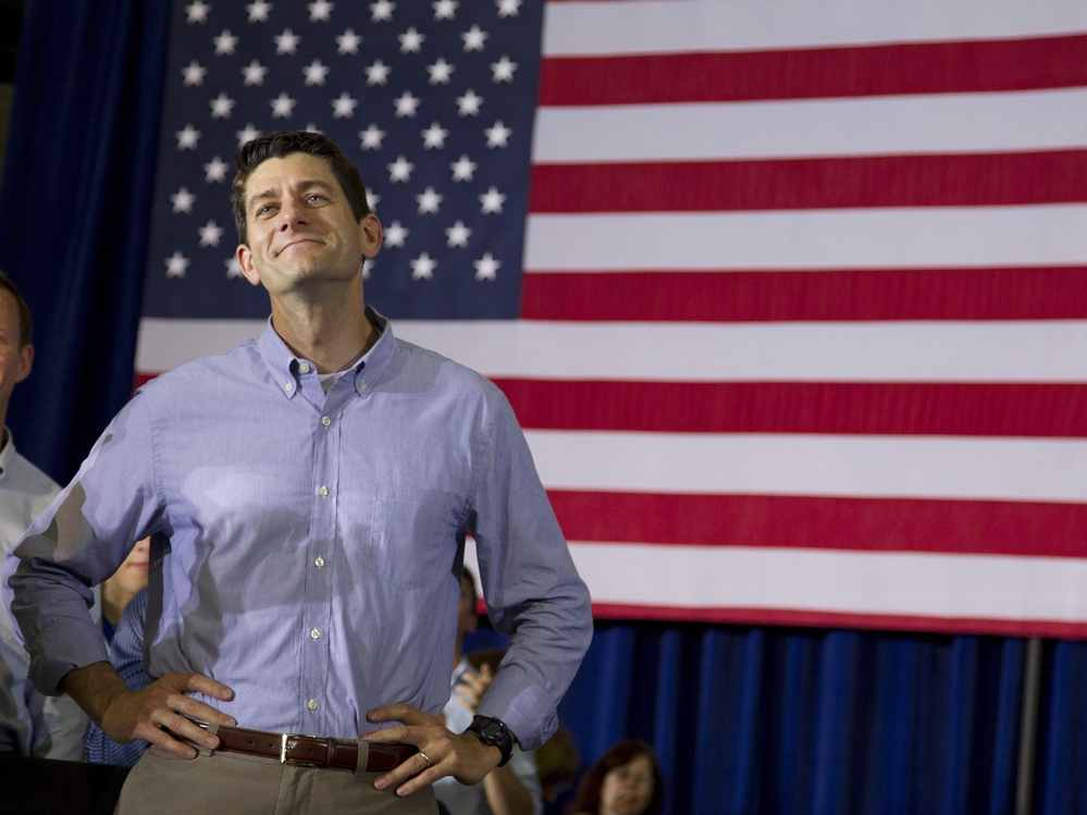 Rep. Paul Ryan, R-Wis., at a campaign event on June 18 in Janesville, Wis. Ryan, Mitt Romney's running mate, has made sure his constituents haven't been left out of federal programs like the stimulus.