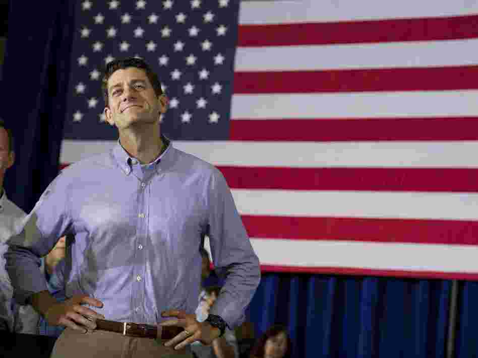 Rep. Paul Ryan, R-Wis., at a campaign event on June 18 in Janesville, Wis. Ryan, Mitt Romney's running mate, has made sure his constituents haven't been left out of federal programs like the stimulus.