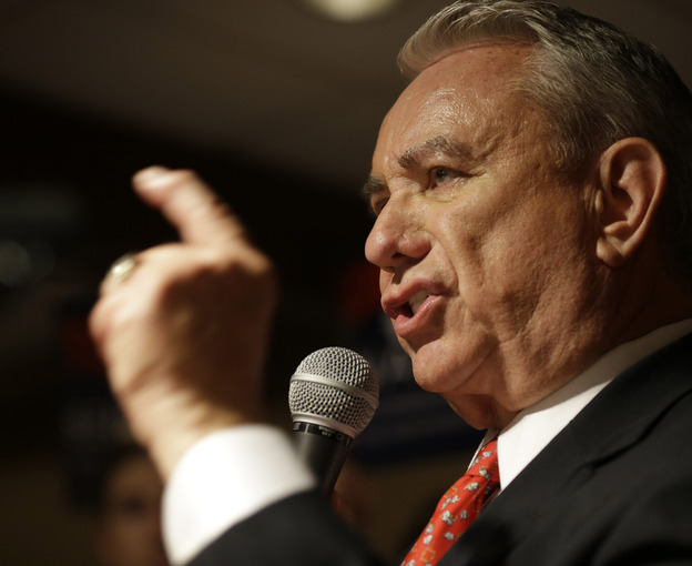 Former Wisconsin Gov. Tommy Thompson at his primary election night party Tuesday in Waukesha, Wis.