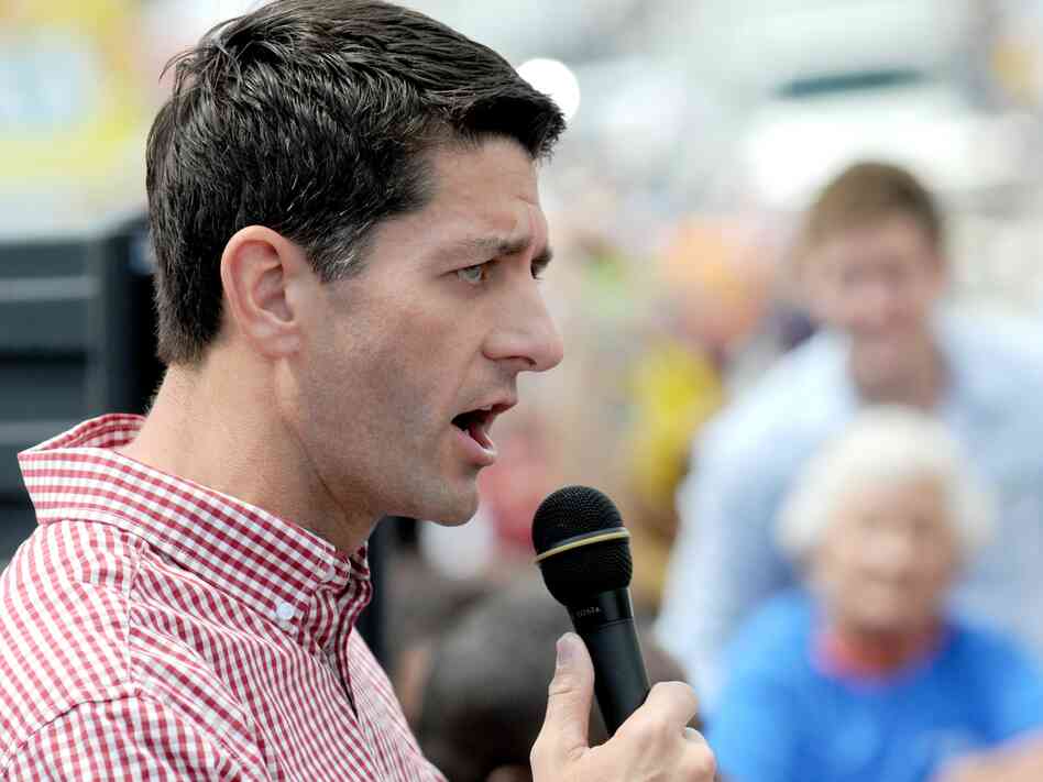 Rep. Paul Ryan, R-WI, speaks during a campagin stop at the Des Moines Register Soap Box at the Iowa State Fair on August 13 in Des Moines, Iowa