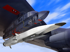 An artist's rendition of an X-51A WaveRider (in white) attached to the wing of a B-52. An artist's rendition of an X-51A WaveRider (in white) attached to the wing of a B-52.