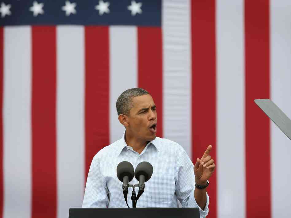 President Barack Obama speaks at a campaign rally on August 15 in Dubuque, Iowa.