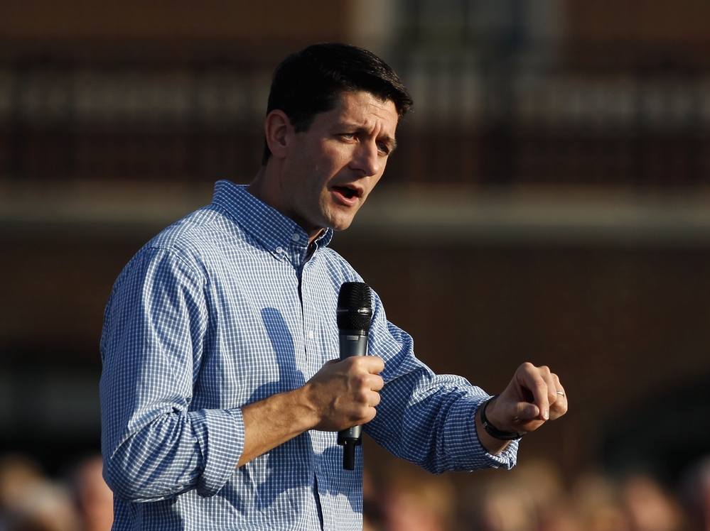 Republican vice presidential candidate Paul Ryan speaks at a campaign event at Miami University on August 15 in Oxford, Ohio.