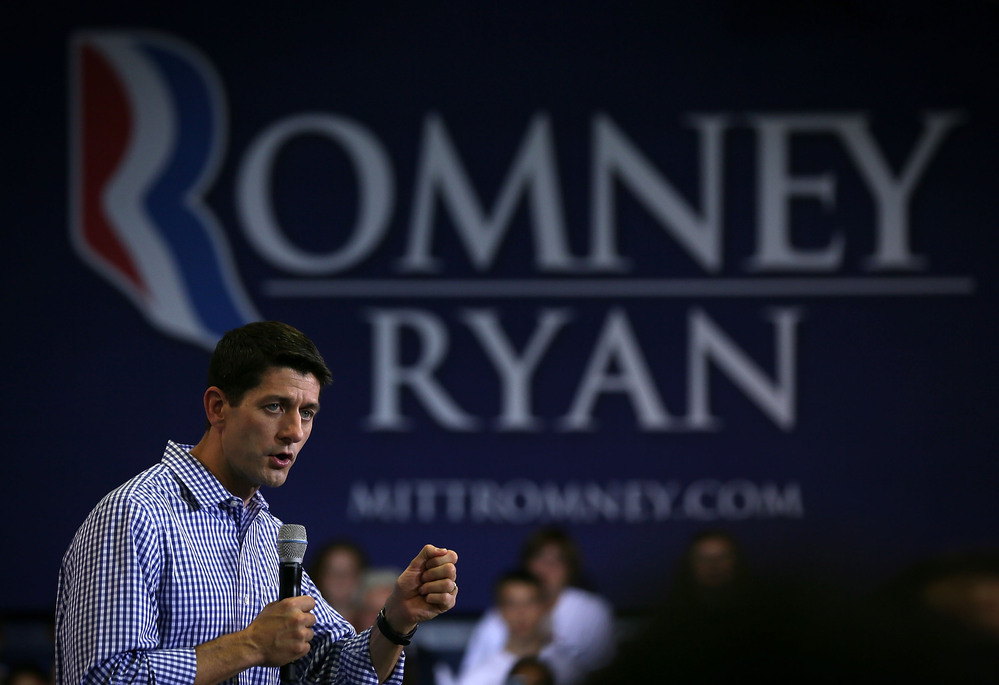 Republican vice presidential candidate Paul Ryan speaks during a campaign rally at West Springfield High School on Friday.