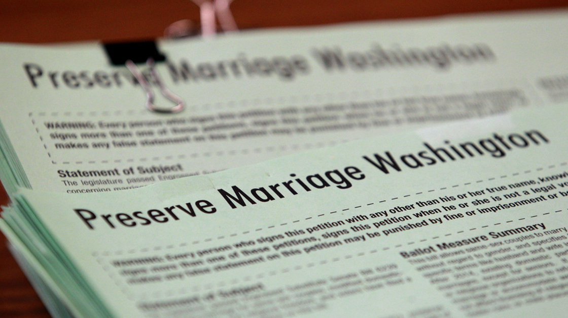 Petitions for Referendum 74, which would provide a public vote on gay marriage, were submitted in June in Olympia, Wash.