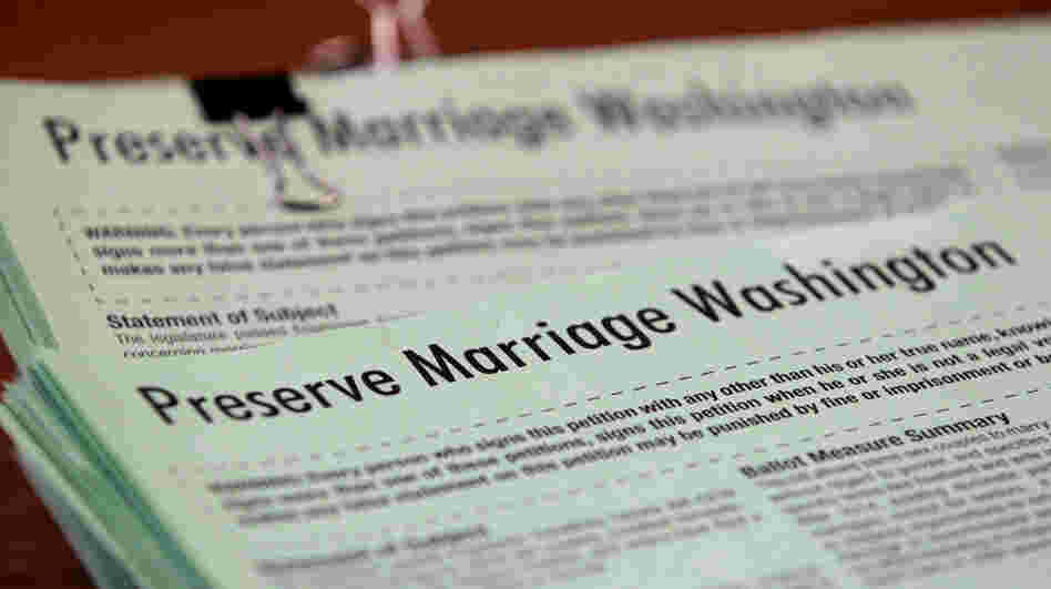 Petitions for Referendum 74, which would provide a public vote on gay marriage, were submitted in June in Olympia, Wash.