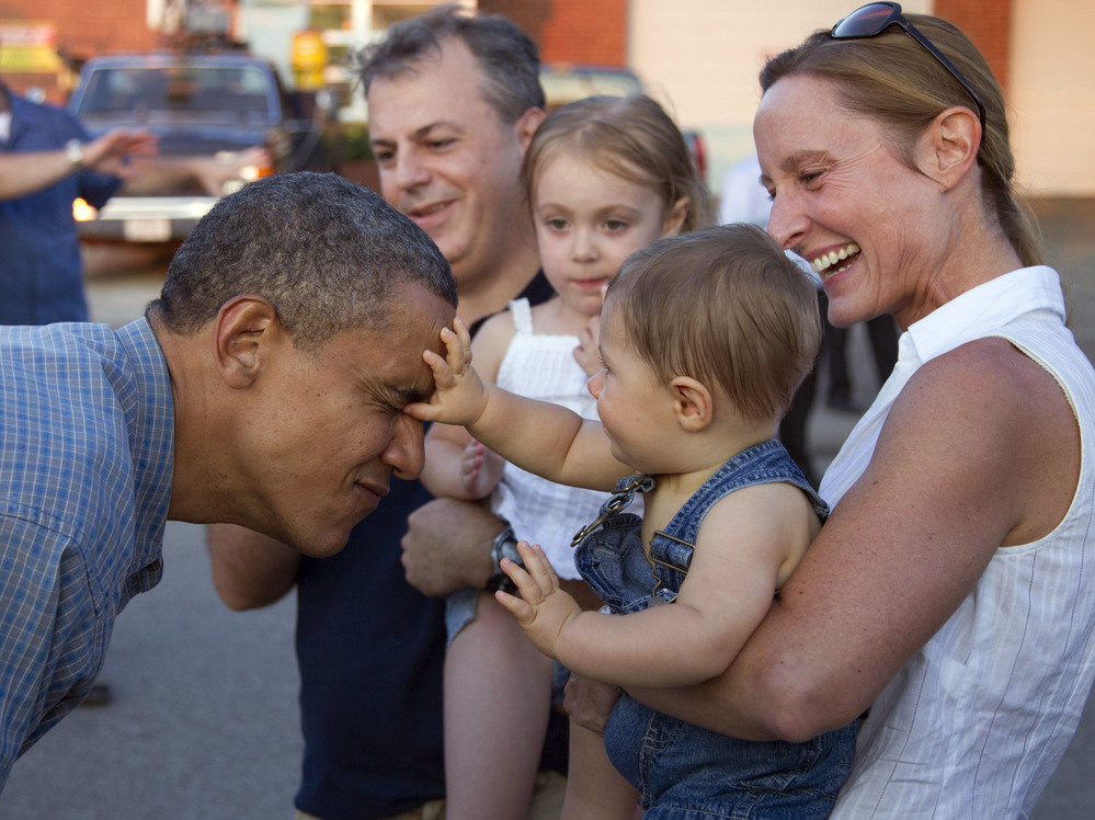 President Obama gets a face inspection at the Iowa State Fair last week in Des Moines.