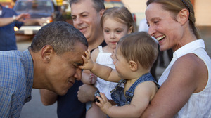President Obama gets a face inspection at the Iowa State Fair last week in Des Moines.