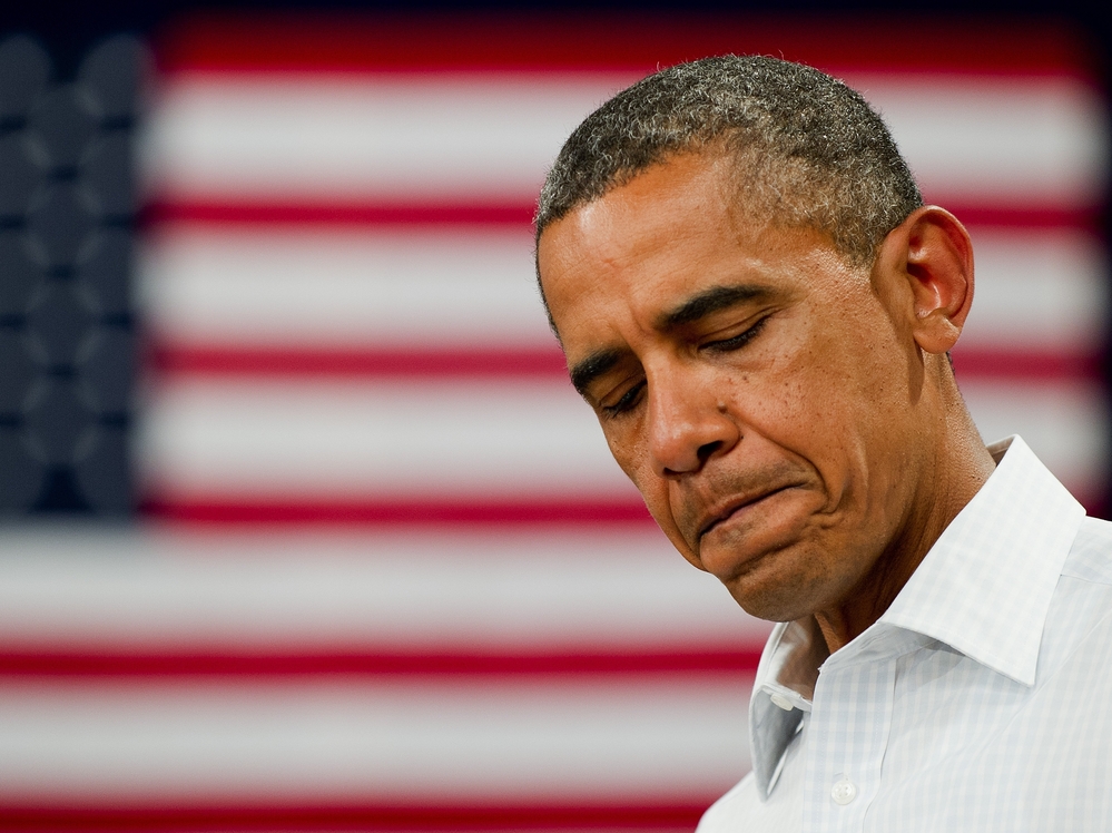 President Obama delivers remarks during a campaign event at B.R. Miller Middle School in Marshalltown, Iowa, on August 14.