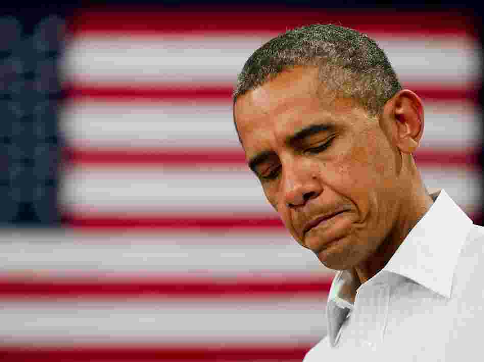 President Obama delivers remarks during a campaign event at B.R. Miller Middle School in Marshalltown, Iowa, on August 14.