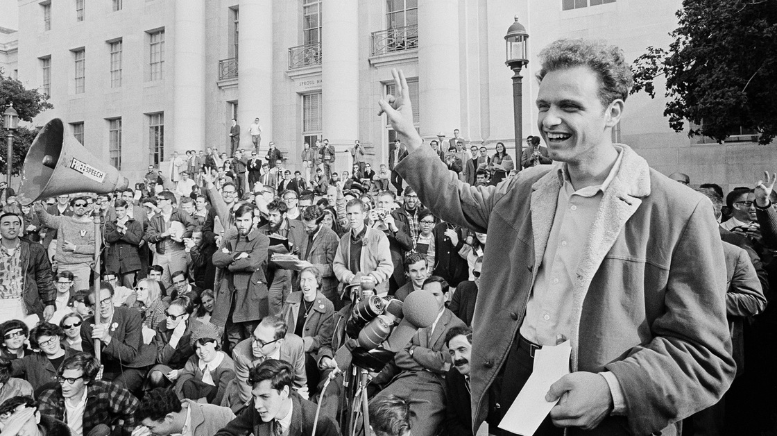Mario Savio, shown here at a victory rally in UC Berkeley's Sproul Plaza on Dec. 9, 1964, was the face of the free speech movement.