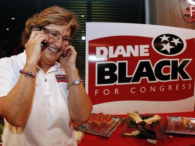 Rep. Diane Black, R-Tenn., shown here at a victory party after defeating Lou Ann Zelenik in the GOP primary, found herself on the defensive after being called soft on Shariah law.