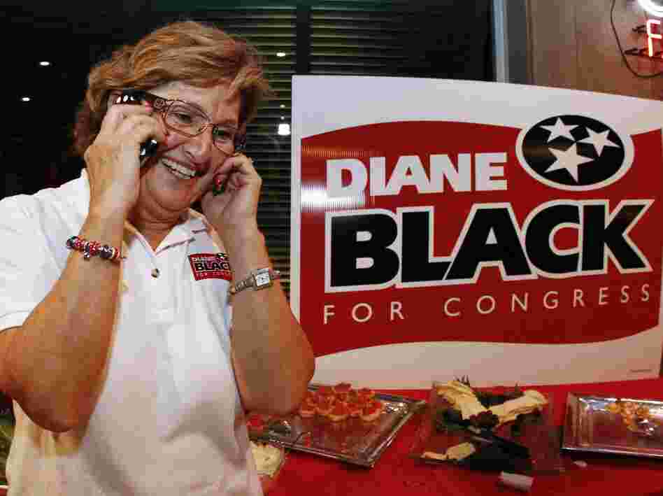 Rep. Diane Black, R-Tenn., shown here at a victory party after defeating Lou Ann Zelenik in the GOP primary, found herself on the defensive after being called soft on Shariah law.