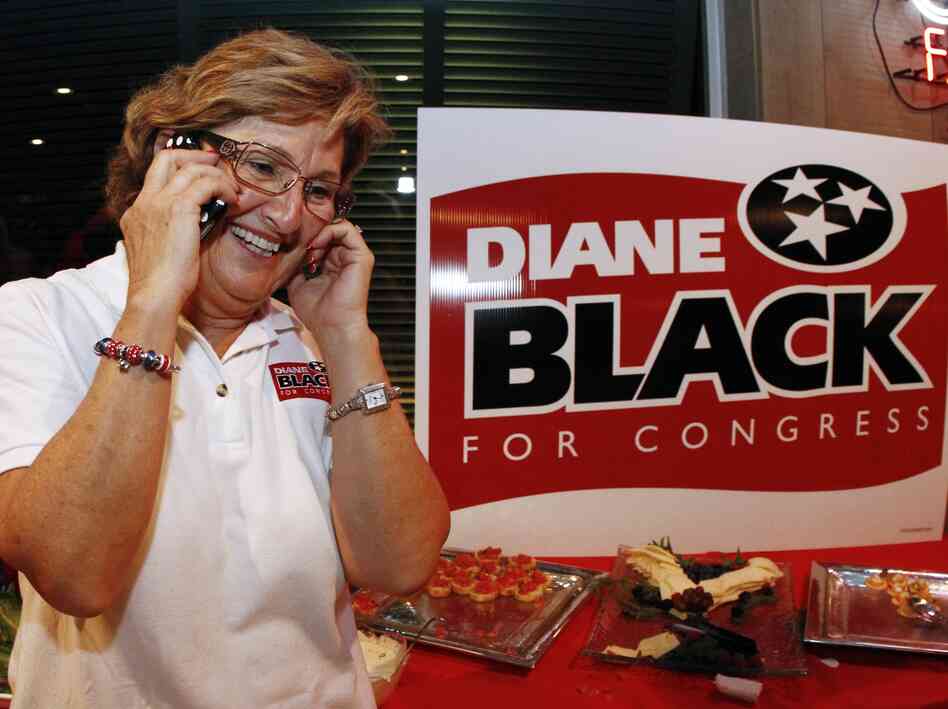 Rep. Diane Black, R-Tenn., shown here at a victory party after defeating Lou Ann Zelenik in the GOP primary, found herself on the defensive after being called soft on Shariah law.