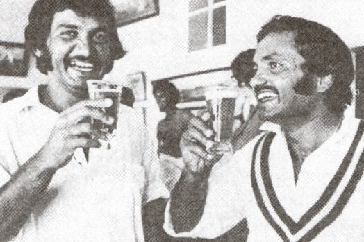 Pakistani cricket batsman Sadiq Muhammad (left) and former Pakistani cricket captain Mushtaq Muhammad share a beer in Sydney in 1977. Later that year, alcohol would become illegal for Muslims in Pakistan.